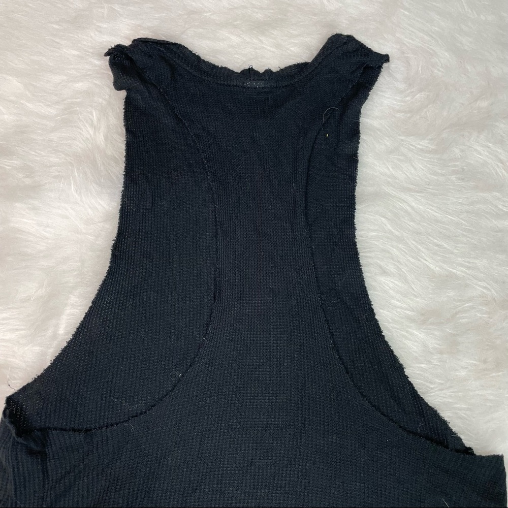 Alo Black Distressed Thermal texture Cutoff Tank Top Crew Neck Loose Fit Size S - Picture 3 of 5